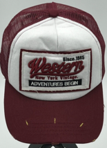 Western New York Vintage Adventures Begin Hat Trucker Cap Distressed Red - $12.55