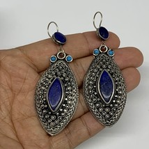 1pc, Handmade Turkmen Earring Tribal Jewelry Lapis Inlay Marquise Boho, B14210 - £9.58 GBP