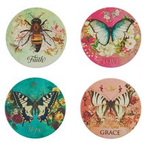Christian Art Gifts Decorative Ceramic Coaster Set of 4: Bees &amp; Butterfl... - $9.89