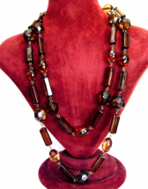 Retro Lucite Rootbeer Faceted Bead Flapper Chain Necklace 45&quot; 1960&#39;s  - £26.80 GBP