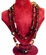 Retro Lucite Rootbeer Faceted Bead Flapper Chain Necklace 45&quot; 1960&#39;s  - £27.34 GBP