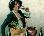 Happy New Year Donna Drinkng Champagne Quattro Vuoto Bottiglie 1907 Vtg ... - $20.46