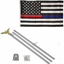 3x5 3&#39;x5&#39; USA Thin Red Blue Line American Flag Aluminum Pole Kit Set Eagle Top - £15.59 GBP