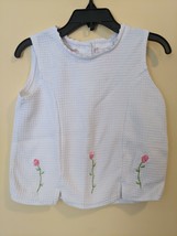 Baby Q Toddler Sleeveless White Waffle Shirt Pink Floral Embroidery Size 4T - £9.03 GBP