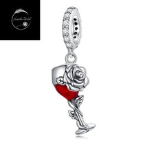 Genuine Sterling Silver 925 Red Wine Rose Pendant Dangle Charm For Bracelets Mum - £14.95 GBP