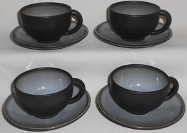 Set (4) Jars TOURRON GRIS ECORCE PATTERN Cups &amp; Saucers MADE IN FRANCE - £100.78 GBP