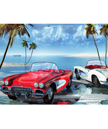 24&quot;x18&quot; Classic antique American exotic car corvette tropical beach ocea... - $29.69