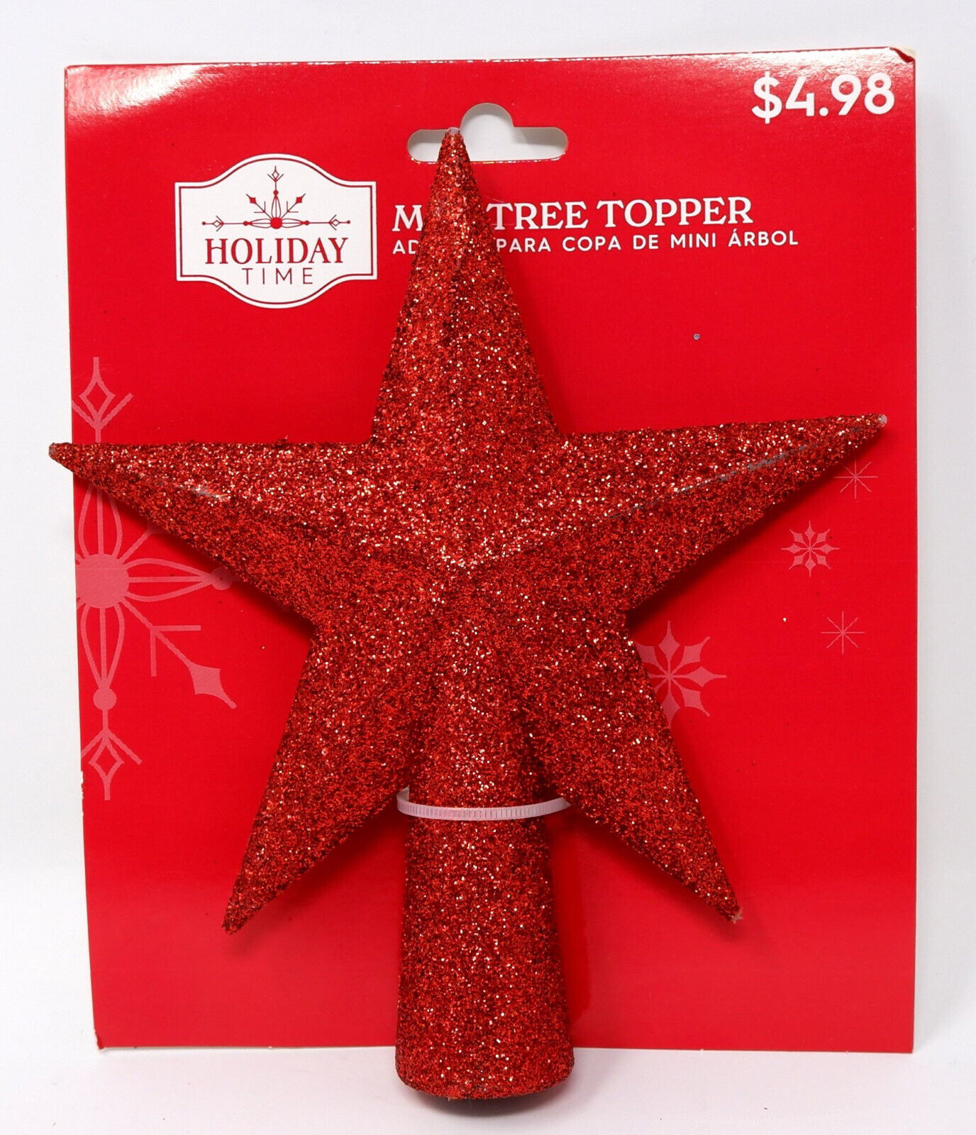 HOLIDAY TIME 1G180190 RED GLITTER MINI TREE TOPPER 5&quot; - NEW! - $4.98