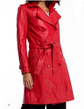 Leather Belt Trenchcoat Lambskin Designer Halloween Red PartyWear Stylish Women - £132.43 GBP+