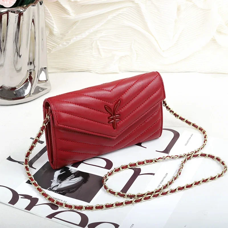 Luxury Genuine Leather Crossbody with Chain Strap Women - Small Shoulder... - $54.45