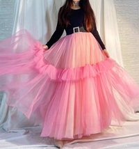 Light PINK Tulle Maxi Skirt Outfit Women Layered Holiday Tulle Skirts Plus Size image 1