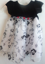 Marmellata Black Silver White Empire Waist Sparkly Dress Rosebuds Holiday 12 Mo - £8.60 GBP