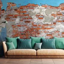 Tiptophomedecor Peel and Stick Wallpaper Wall Mural - Brick Wall With Blue Plast - £47.44 GBP+
