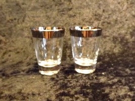 Glass 4 oz Cordial / Shot Glasses Set of 4 Vintage Silver Tone Rimmed Glassware - £15.97 GBP