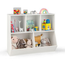 5-Cube Wooden Kids Toy Storage Organizer with Anti-Tipping Kits-White - ... - £90.97 GBP