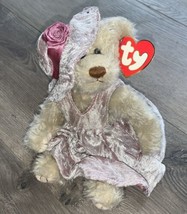 TY Attic Treasures Darlene the Bear 1993 Jointed Plush Stuffed Animal Dress 8&quot; - £3.89 GBP