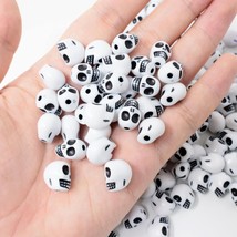 Skull Beads White Black Acrylic Gothic Halloween Jewelry Supplies Set 13mm 200pc - £14.23 GBP