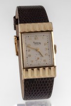 Geneve 10k Rolled Gold &quot;Camy&quot; Hand-Winding Men&#39;s Watch w/ Leather Band - $891.00