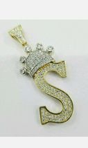 2Ct Simulated Diamond Initial S Alphabet King Crown Pendant 14k Gold Plated - £113.88 GBP