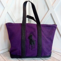 RALPH LAUREN Purple/Black Canvas Tote Handbag w/Logo Heavy Cotton Fabric... - £20.50 GBP
