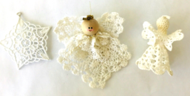 3 Victorian Style Stiffened Lace Christmas Ornaments 2 Angels &amp; 1 Star - £11.41 GBP