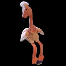 burton+BURTON Plush Pink Flamingo Plaid Overall Shorts Bow Tie Shelf Sitter 19"  - $18.66