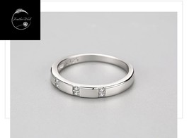 Genuine Sterling Silver 925 Classic Simple Geometric Band Ring With Cubic Zircon - £15.27 GBP