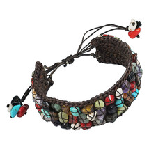Boho Fiesta Multicolor Mix Stones Handmade Pull Wrist Bracelet - £9.96 GBP