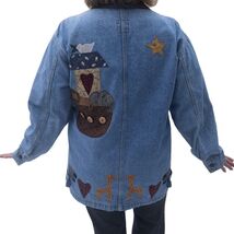 Vintage Denim Jean Chore Coat XL/L Noahs Ark Applique Country Woman Zoo ... - €21,09 EUR