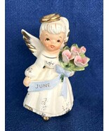 Vintage 1950s June Birthday Angel Pink Roses Blue Sash Kelvin C-230 - $224.48 MXN