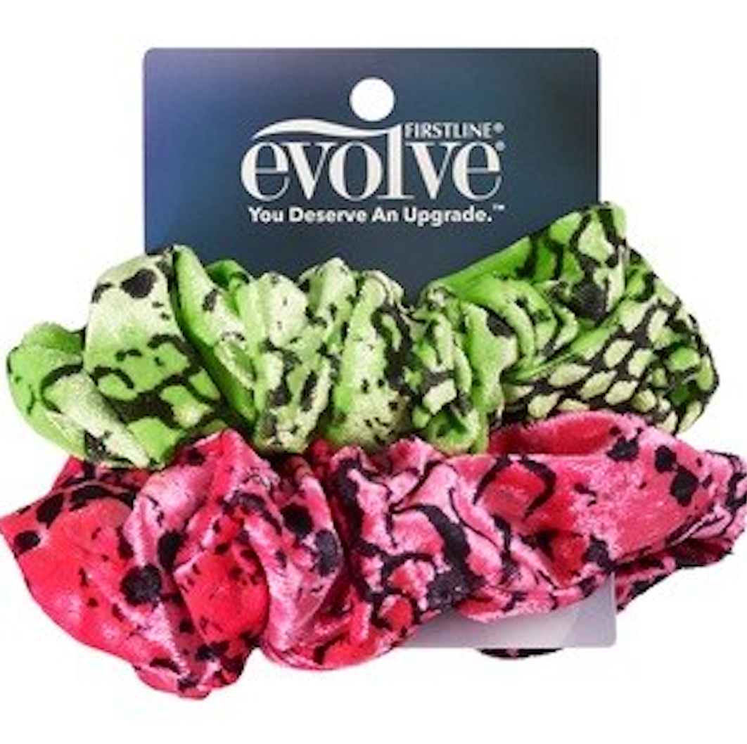 Firstline Evolve Hair Accessories, 2 Pack Scrunchie Green &amp; Pink Leopard... - $3.95