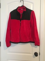 Danskin Now Women&#39;s Red Black Fleece Nylon Full Zip Jacket Size Large - £30.97 GBP
