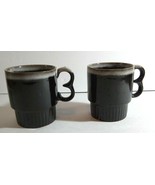 2 Vintage Brown Drip Glaze Pottery Ceramic Stackable Mug 3.25” 8oz  Mark... - $14.84