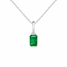 ANGARA Emerald-Cut Emerald Pendant with Diamond Trio in 14K Gold | 18&quot; Chain - £1,321.75 GBP