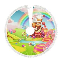 Kuziee Christmas Tree Skirt Xmas Tree Ornament Sweet Candy Land Cartoon Xmas Par - £33.99 GBP