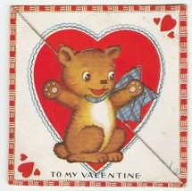 Vintage Valentine Card Bear in Blue Bow 1920&#39;s Die-Cut for Child - £6.20 GBP