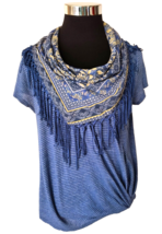 Unity World Wear Blue Striped Top With Detachable Scarf Women&#39;s Size X-Large - £11.70 GBP