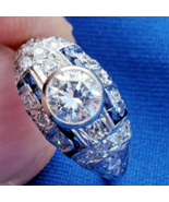 Earth mined Diamond Deco Engagement Ring Platinum French cut Sapphire So... - €9.514,77 EUR