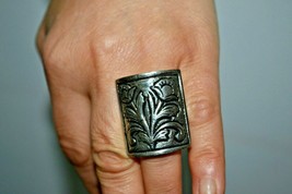 Vintage Adjustable Square German Silver Ring with Floral Motive - £14.73 GBP