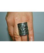 Vintage Adjustable Square German Silver Ring with Floral Motive - $372.89 MXN