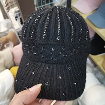 Knitted Baseball Cap Women&#39;s Autumn Winter Rhinestone Beanie Elegant Warm Cap - £15.70 GBP