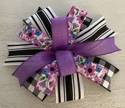 1 Pcs Whimsical Black Purple Easter Wired Wreath Bow 10 Inch #MNDC - £27.90 GBP