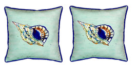 Pair of Betsy Drake Betsy’s Shell - Teal Small Outdoor Pillows 12 X 12 - £55.53 GBP