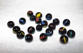 Lot of 21 Antique Vintage Black Patch Marbles Multi- Colored Banded - £14.54 GBP