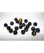 Lot of 21 Antique Vintage Black Patch Marbles Multi- Colored Banded - £14.21 GBP