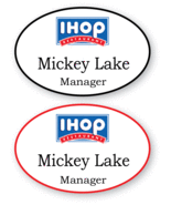 2 WHITE OVAL IHOP RESTAURANTS PERSONALIZED NAME BADGES SAFETY PIN BACK - £21.06 GBP