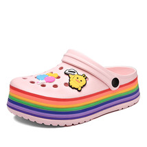 Trends Summer Pink Slip On Women Clogs Rainbow Platform Women&#39;s Garden Shoes Cut - £23.18 GBP