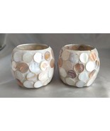 Set (2) Sand &amp; Shell Covered Round Tea Light/Votive Candle Holders - $11.66