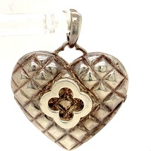Vintage Signed 925 Heidi Klum Thailand Clover Pattern Heart Locket Charm Pendant - £43.52 GBP