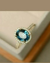 3Ct Oval Simulated London Blue Topaz Engagement Ring in 14K Yellow Gold Plated - £59.12 GBP